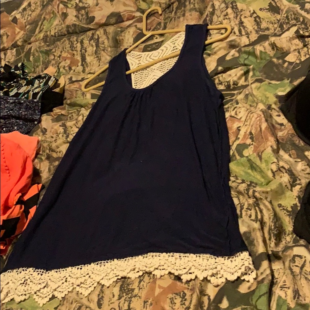Dark blue with white lace . Tank top